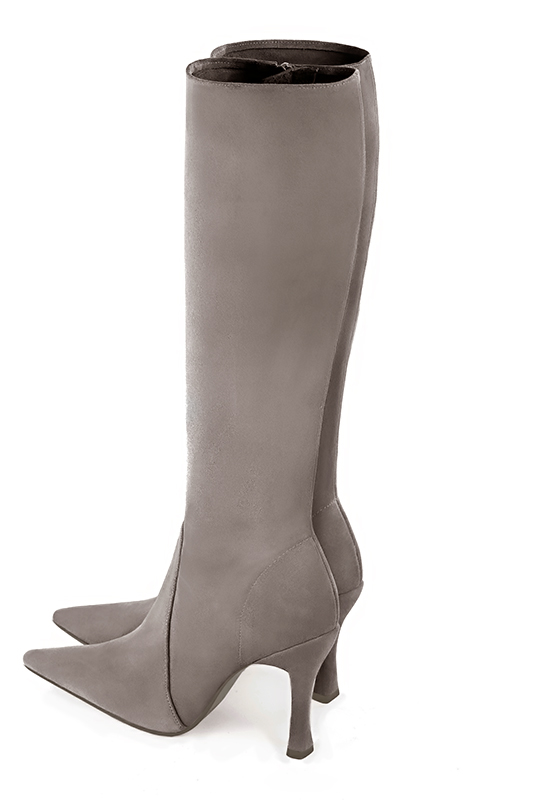 Bronze beige women's feminine knee-high boots. Pointed toe. Very high spool heels. Made to measure. Top view - Florence KOOIJMAN